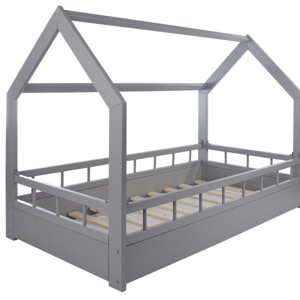 łóżko domek z barierkami szare